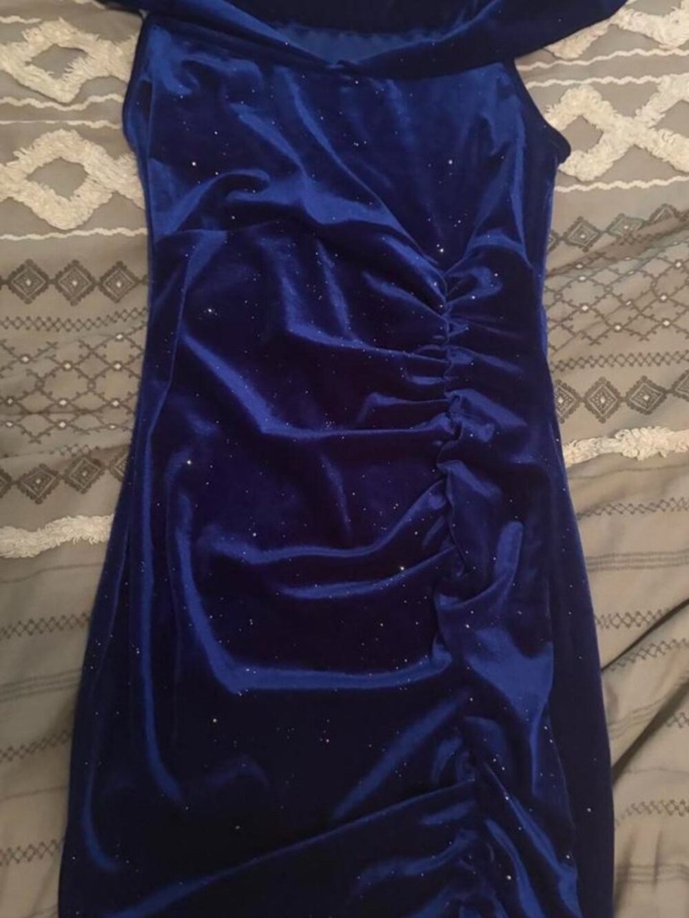 SHEIN blue velvet off the shoulder dress with silver glitter